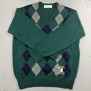Lyle & Scott Argyle Lambswool Sweater Green V Neck Golf Scotland Men’s L